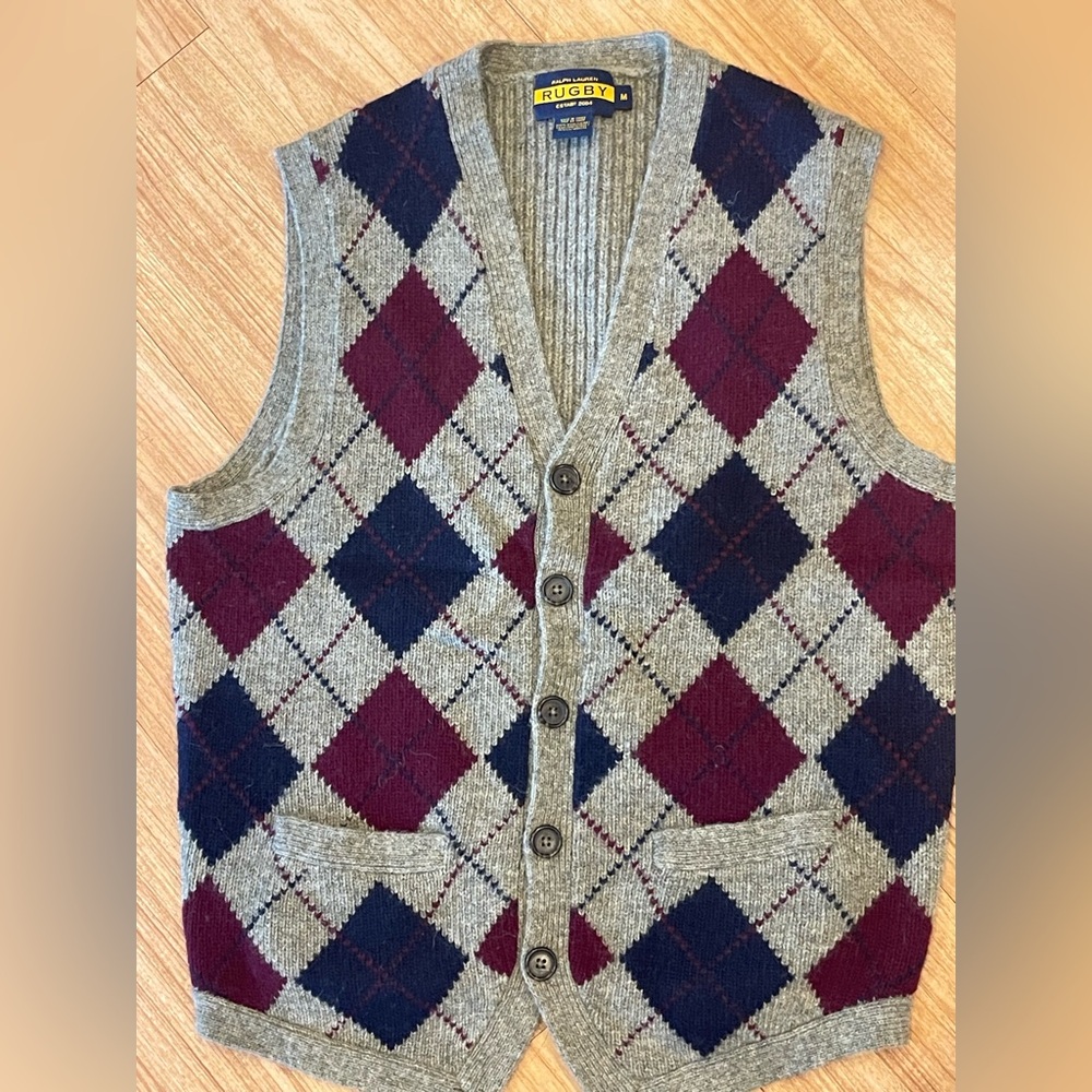 Ralph Lauren Rugby Wool Sweater Vest-Gray Navy Maroon Medium Men/Unisex